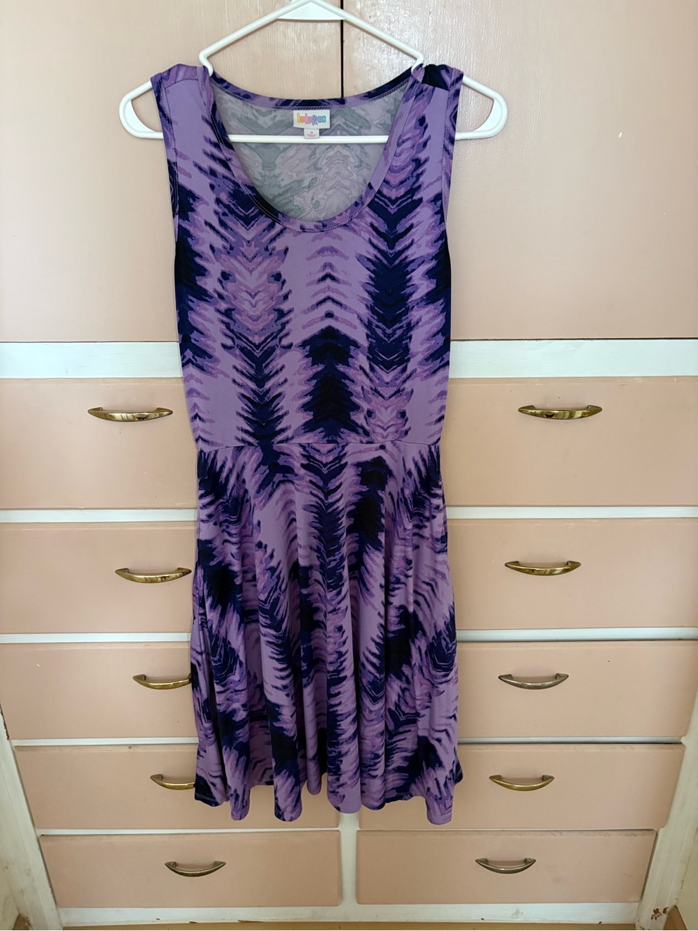 LuLaRoe Purple and Black Tie-Dye Scoop Neck Midi Dress